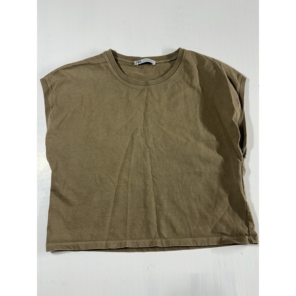 Zara Cotton Crewneck Boxy Tshirt Casual Brown Streetwear